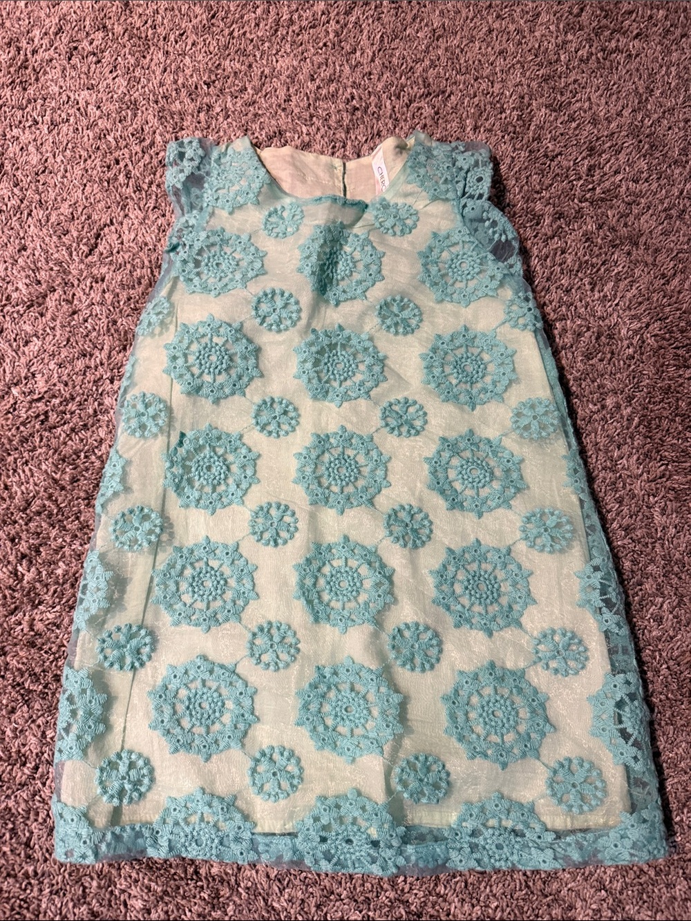 Cherokee Aqua Lace Overlay Dress with Floral Crochet
